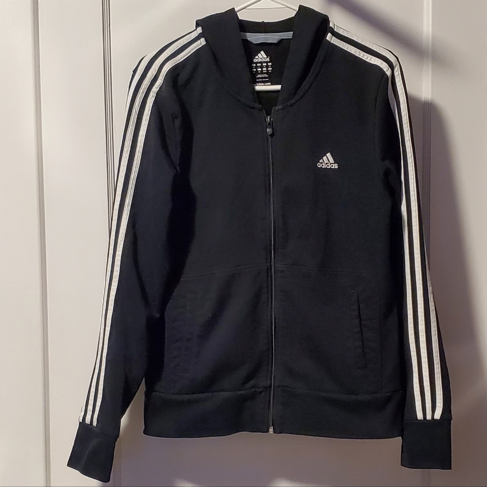 ADIDAS black full-zip hoodie Women's / Kids LARGE 3-stripe